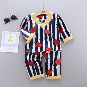 Luxury Modern Children's Pajamas Set Baby Suit Toddler Boys and Girls Ice Silk Satin Cartoon Printing Tops Pants Set Home Wear pajams for Kids