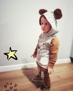 Newborn Boy Long Sleeve Bear Infant Hoodie Pant Tracksuit Set Pajamas For Kids In Bear Deisgn