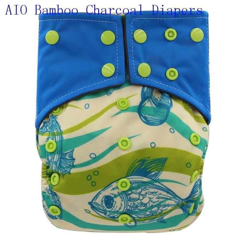 Newborn Cloth Diaper Sewed in Charcoal Bamboo Insert and Suede Pocket Diapers Waterproof Baby Nappies Design for Baby