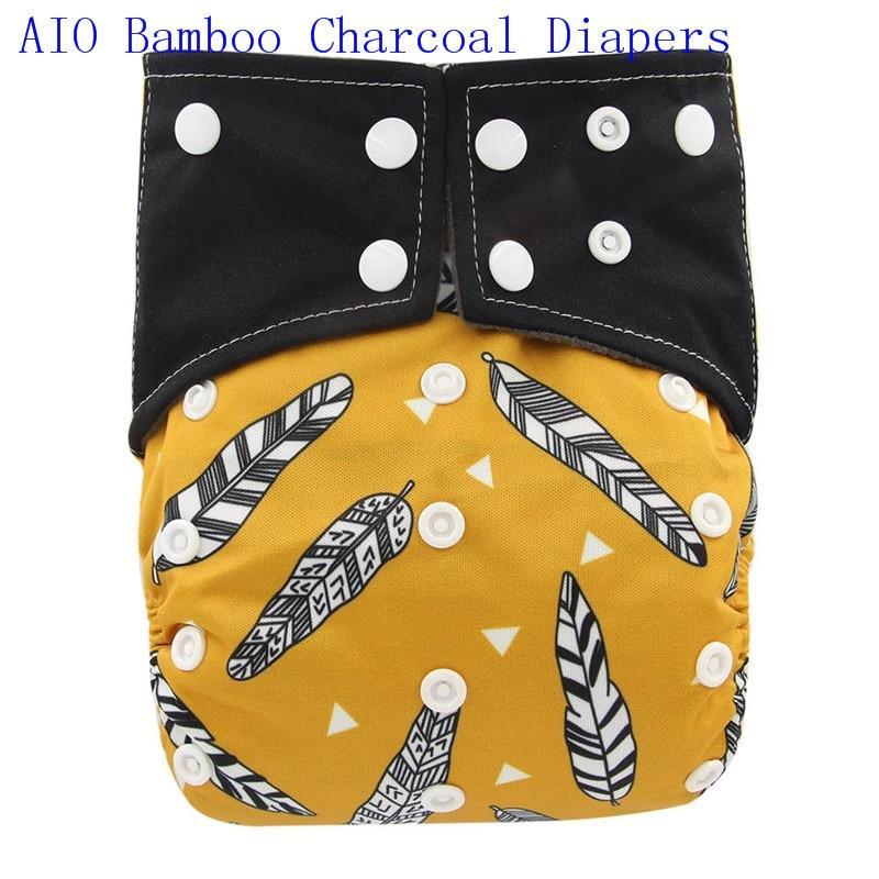 Newborn Cloth Diaper Sewed in Charcoal Bamboo Insert and Suede Pocket Diapers Waterproof Baby Nappies Design for Baby