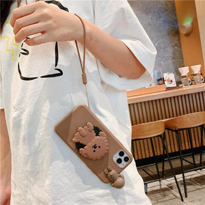 3D Cute Cartoon Dog Mirror Stand Phone Case For Iphone 13 Pro Max 12 11 Xr X Xs Max 5 6 7plus 8 Plus With Lanyard Cover Soft Durable Silicone Drop Protection Cover For Iphone