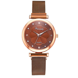 Fashion Set Women Watches Luxury Magnet Buckle Flower Rhinestone Watch Ladies Quartz Wrist Watch  WIth Bracelet In Set For Women and Girls