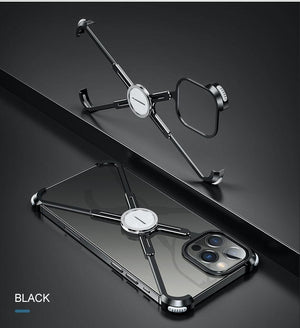 Luxury Phone Case For iPhone 12 Pro Metal Frame Shape Shockproof Cover Bumper Back Cool Case Aluminum Metal X-Frame Support Bumpers Compatible iPhone