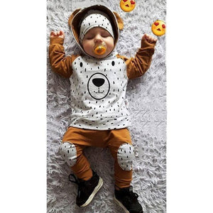 Newborn Boy Long Sleeve Bear Infant Hoodie Pant Tracksuit Set Pajamas For Kids In Bear Deisgn