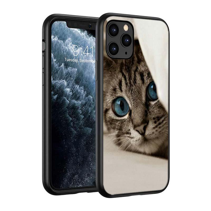Black Big Eye Cat Cover Phone Case For iPhone 14 13 12 11 Pro Max Mini XS Max X XR Silicone Black Anti-Fingerprint Anti-Fall Clear Soft Anti-Yellow Cover Silicone Case