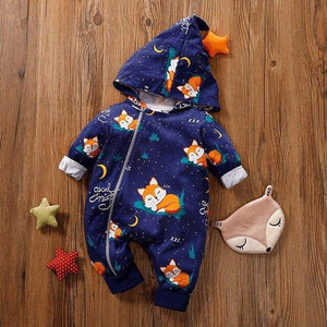 Baby Rompers Warm overalls Cartoon Animals Pattern Hooded Zipper Clothes Jumpsuit For Girls and Boys In Modern Print Design