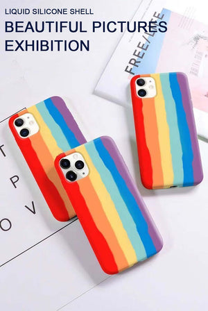 Luxury Rainbow Silicone Case For iPhone 11 X Xr Xs Max Case 12 11 Pro Max 6 6s 7 8 Plus Modern Colorful Shockproof Back Cover Rainbow Color Soft Silicon Back Cover Case