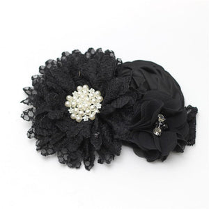 Luxury Modern Handmade Flower Headband Newborn Infant Pearl Flowers With Lace wide Headbands Bebes Hair Accessories Bow
