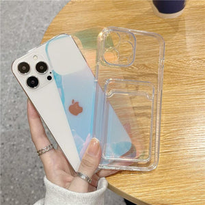 Unique Gradient Women Love Wallet Card Holder Clear Soft Case For iPhone 13 11 12 Pro Max Beautiful Colors Transparent Cover Drop Protection Transparent Phone Cover