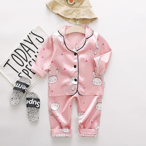 Luxury Modern Children's Pajamas Set Baby Suit Toddler Boys and Girls Ice Silk Satin Cartoon Printing Tops Pants Set Home Wear pajams for Kids