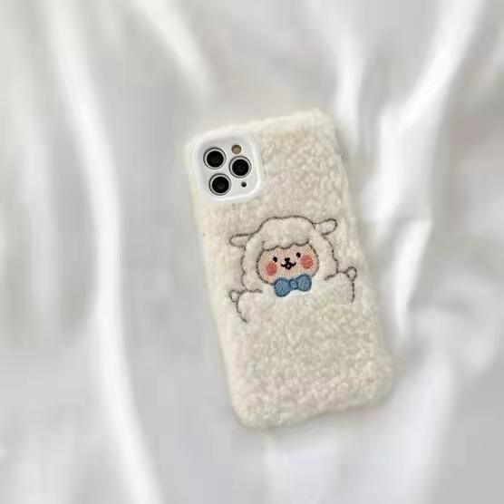 Cute Brown Bear Plush Phone Case For Iphone 14 11 12 13 Pro Max 7 8 X XS Max XR SE2 Autumn And Winter Shockproof Full Case Cover Cute Bear Animal Winter Warm Plush Fabric Phone Case
