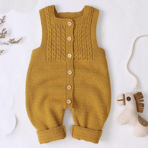 Handmade Baby Knitting Rompers Sleeveless Solid Color Jumpsuit Winter Romper For Girls and Boys In Modern Retro Style