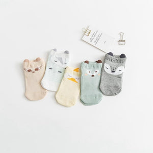 5 Pairs Thin Combed Cotton Cute Animal Baby Socks Mesh Short Socks For Newborns Boys & Girls