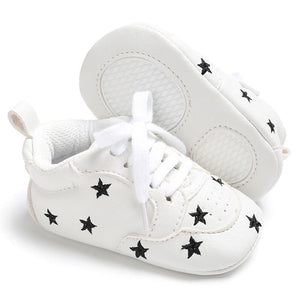 Newborn Shoes Star First Walkers Kids Toddlers Lace Up PU Leather Soft Soles Sneakers 0-18 Months