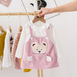 Modern Elegant Vintage Retro Modern Baby Infant Girls Cartoon Bear Dress Shirt  With Bear