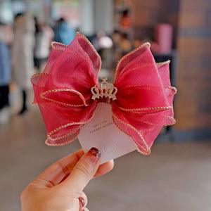 Luxury Modern Pearl Handmade Baby Girls Bowknot Crown Headband Lace Elastic Hair Band Bow For Girls Baby