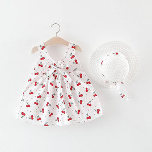 Summer Girl Kids Sleeveless Print Floral Birthday Party Princess Dress With Hat In Modern NEw Elegant Design For Girls Kids 6-24Months