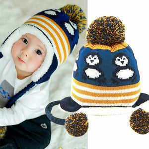 Modern New Baby Boys and Girls Winter Warm Knitted Crochet Ear flap Beanie Wool Cute Penguin Cap For Kids
