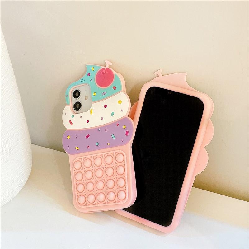 3D Delicious Cherry Ice Cream Silicone Phone Case For iphone 13 12 11 Pro Max Xs Xr 7 8 Plus X Se finger bubble game soft cover 3D Cartoon Cupcake Shape Soft Silicone Full Protection Shockproof Case