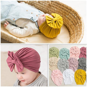 Luxury Modern Baby Headband Hat Bowknot Print Cotton Stretchy Turban Headband Infant Head Wrap Beanie Hat  For Babies and Kids