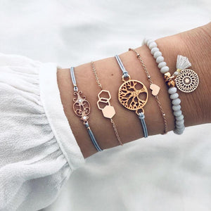 Modern Fashion New Luxury Different Style Elegant Elephant Tree Of Life Tassel Chain Bracelet Sets For Women Jewelry Trend Sets For Her
