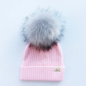 Winter Baby Boy Girl Artificial Pompom Knitted Hat Toddler Kids Caps With Pompon for Newborn