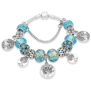 Elegant Modern Amazing Fashion New Luxury Silver Tree of Life Fashion Bracelet Green Leaf Crystal Charm Bracelet