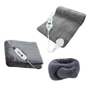 Pursonic Total Warmth & Comfort Bundle – Includes Electric Soft Microplush Heated Blanket Throw, Pursonic Electric Heating Pad & Portable Neck & Shoulder Massaging Wrap by Pursonic