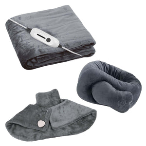 Ultimate Cozy Comfort & Relaxation Bundle – Heated Blanket, Neck & Shoulder Heating Pad, and Massaging Wrap by Pursonic