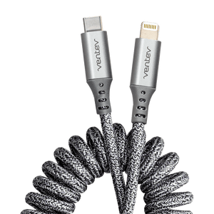 Ventev Chargesync Helix Coiled USB C to Apple Lightning Cable 3ft by Ventev