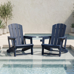 HDPE Adirondack Chairs with Realistic Wood Grain for Backyard Lawn-Blue
