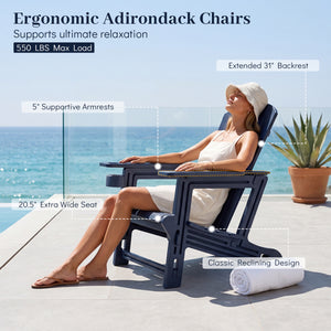 HDPE Adirondack Chairs with Realistic Wood Grain for Backyard Lawn-Blue