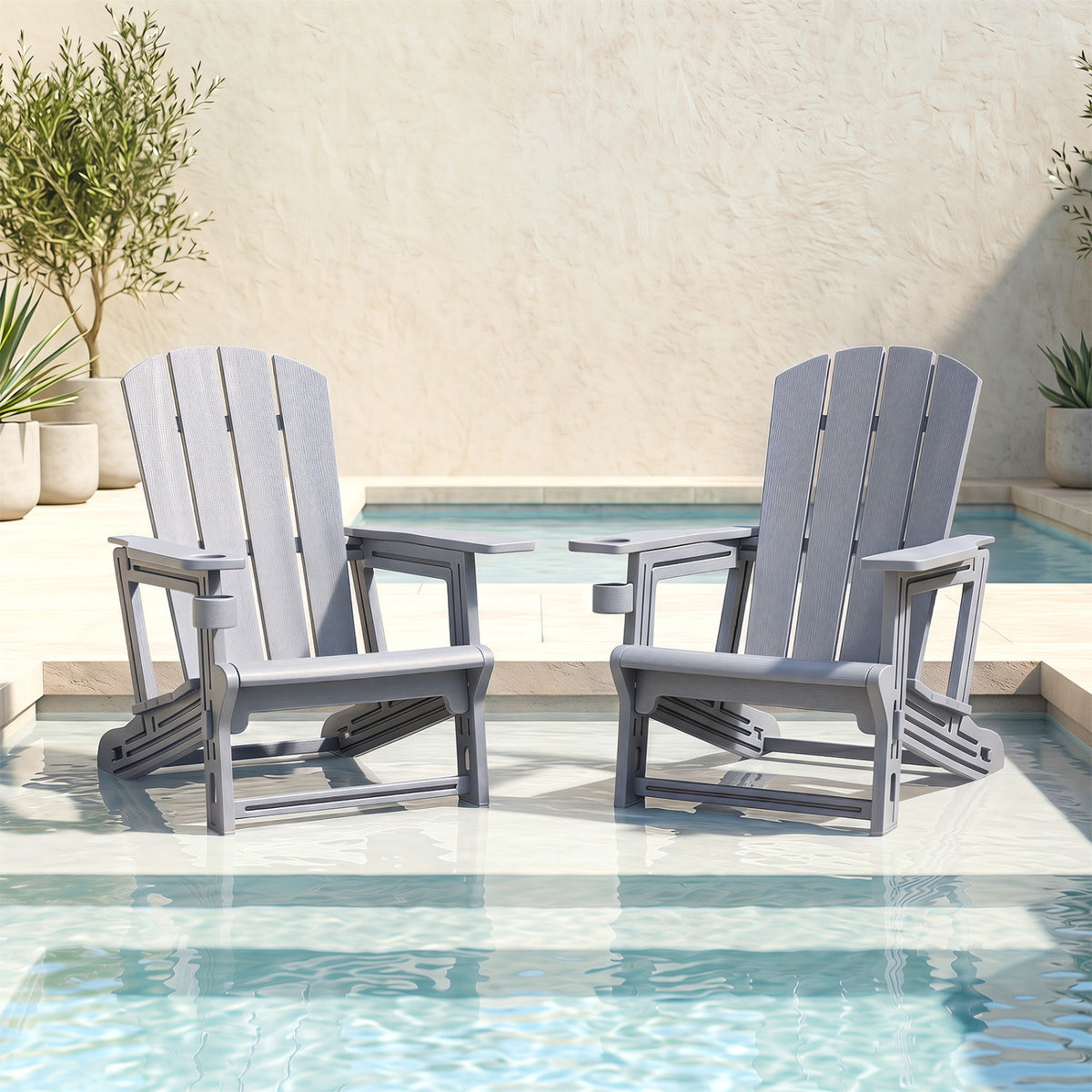 HDPE Adirondack Chairs with Realistic Wood Grain for Backyard Lawn-Gray