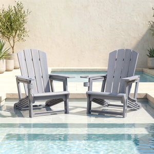 HDPE Adirondack Chairs with Realistic Wood Grain for Backyard Lawn-Gray