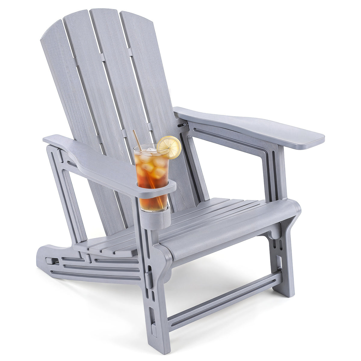 HDPE Adirondack Chairs with Realistic Wood Grain for Backyard Lawn-Gray