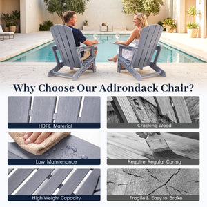 HDPE Adirondack Chairs with Realistic Wood Grain for Backyard Lawn-Gray