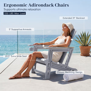 HDPE Adirondack Chairs with Realistic Wood Grain for Backyard Lawn-Gray