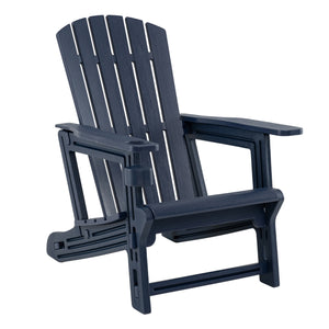HDPE Adirondack Chair with Cup Holder and Wood-Like Texture High Back for Garden -Blue