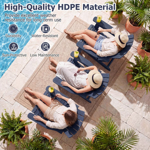 HDPE Adirondack Chair with Cup Holder and Wood-Like Texture High Back for Garden -Blue
