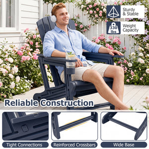 HDPE Adirondack Chair with Cup Holder and Wood-Like Texture High Back for Garden -Blue