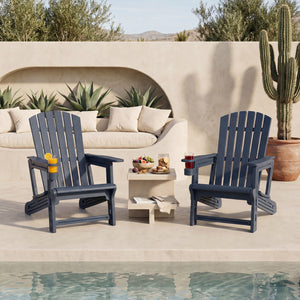 HDPE Adirondack Chair with Cup Holder and Wood-Like Texture High Back for Garden -Blue
