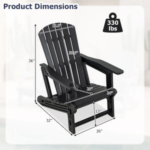 HDPE Adirondack Chair with Cup Holder and Wood-Like Texture High Back for Garden-Black