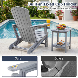 HDPE Adirondack Chair with Cup Holder and Wood-Like Texture High Back for Garden-Gray