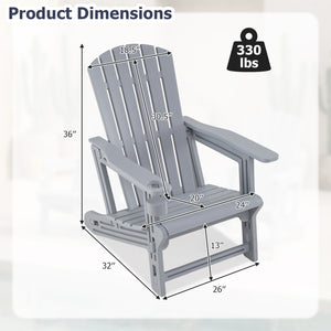 HDPE Adirondack Chair with Cup Holder and Wood-Like Texture High Back for Garden-Gray