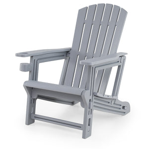 HDPE Adirondack Chair with Cup Holder and Wood-Like Texture High Back for Garden-Gray