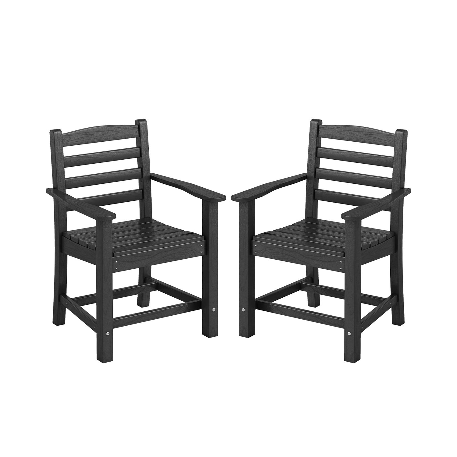 HDPE All Weather Patio Dining Chairs Set of 2 with Wide Armrests-Black
