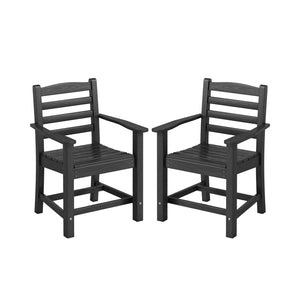 HDPE All Weather Patio Dining Chairs Set of 2 with Wide Armrests-Black