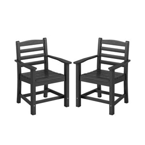 HDPE All Weather Patio Dining Chairs Set of 2 with Wide Armrests-Black