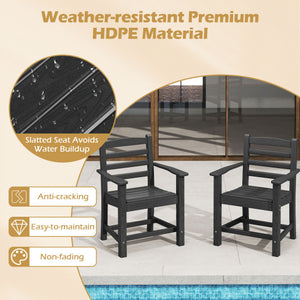 HDPE All Weather Patio Dining Chairs Set of 2 with Wide Armrests-Black