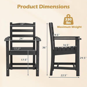 HDPE All Weather Patio Dining Chairs Set of 2 with Wide Armrests-Black